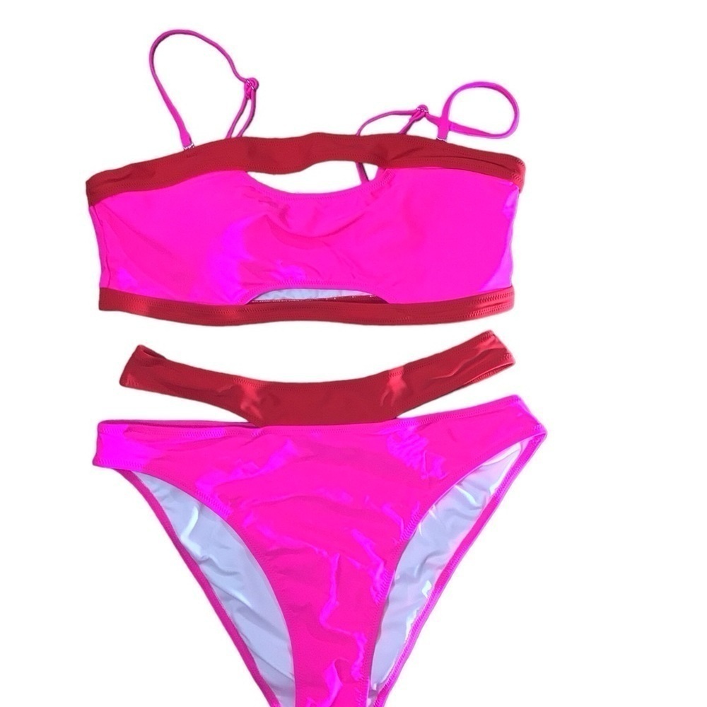 Hilinker  High Waisted Bikini Set Cut Out Hot Pink NWT size XL